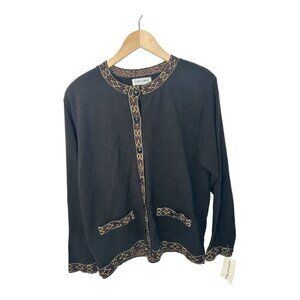 Alfred Dunner Women's Black Cardigan with accents | Sz L Made in USA | NWT